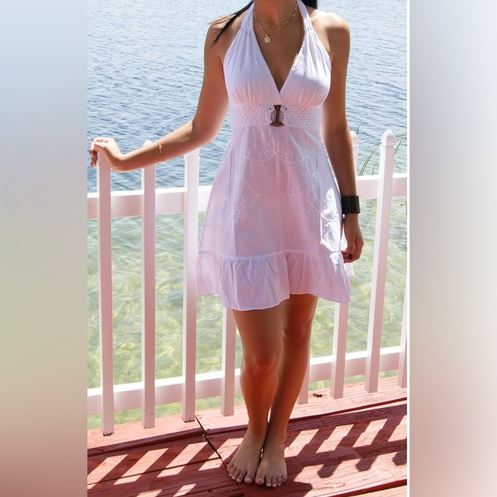 White halter embro summer dress